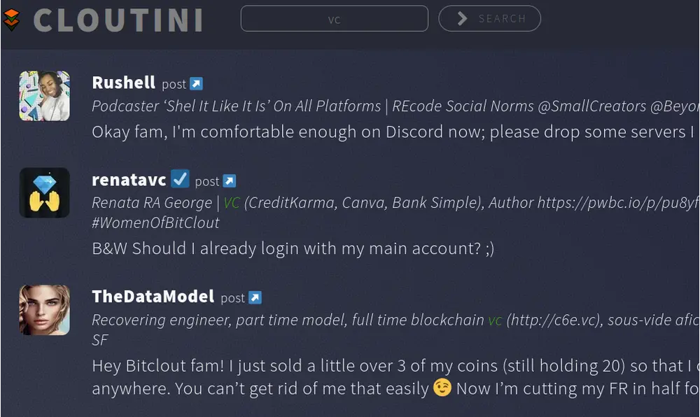 Guess who's #1 for the VC search right now...

@Rushell - CONGRATS!

Followed by @renatavc and @TheDataModel

https://cloutini.com/?search=vc

