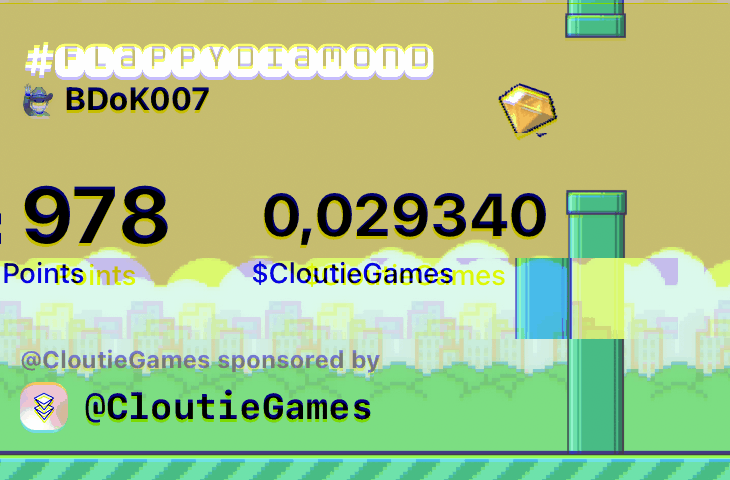 I just won 0.02934 $CloutieGames playing #FlappyDiamond in @CloutieApp

4-digit score is coming :)

Waiting @diamondhands to be sponsor :)