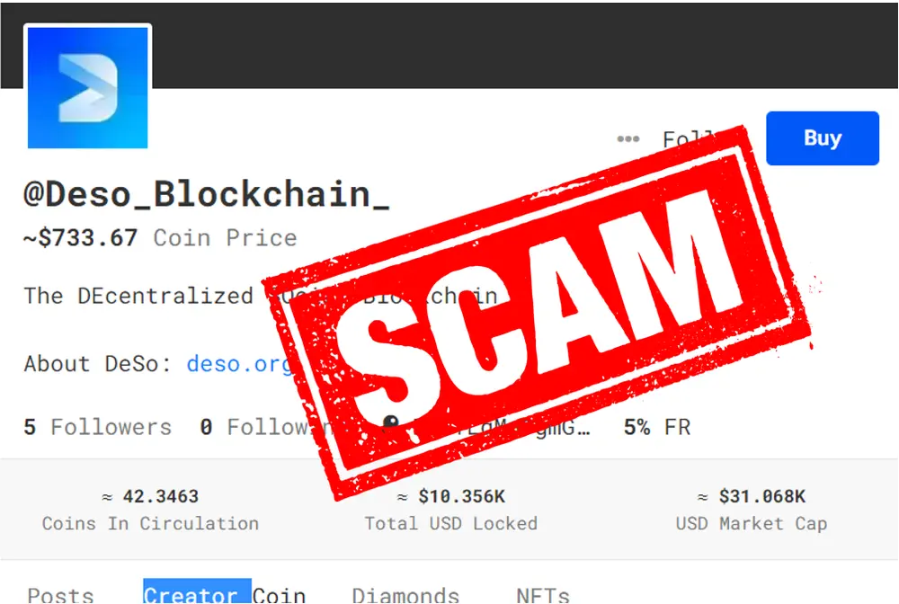 SCAM ALERT: DESO_BLOCKCHAIN_

RUG / Fake Account , previous scammed

It is rand new, DO NOT BUY