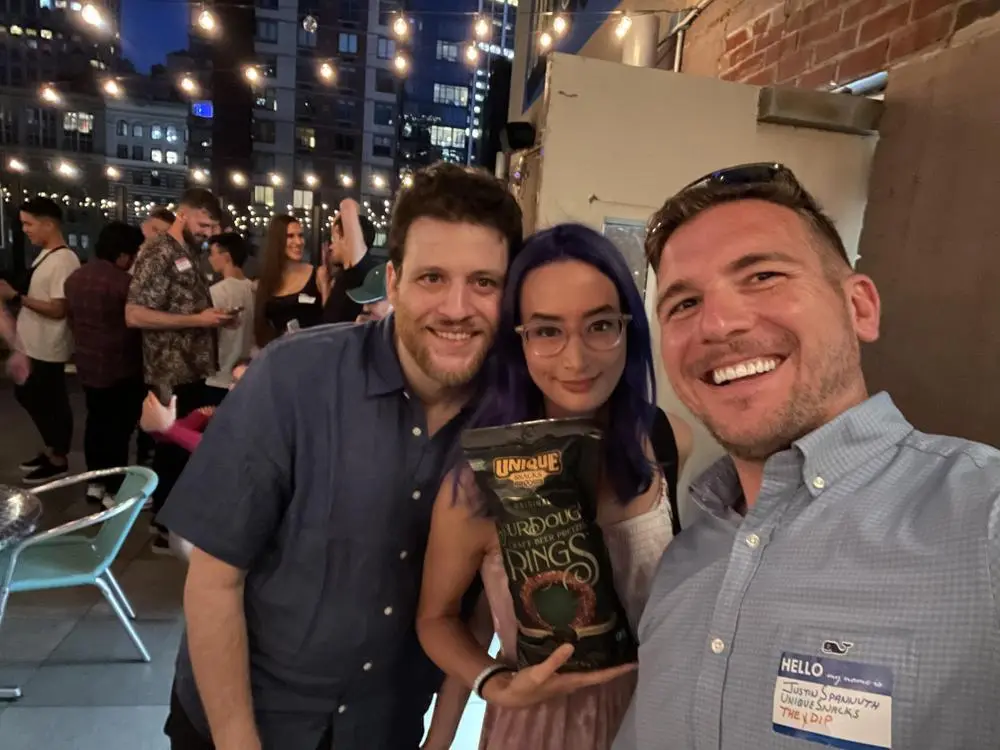 A rare photo of Sourdough uniting with Sourdough. Fun times at the NYC party and great people! We were able to spread some pretzel 🥨 cheer! 
@sourdough @FreeMrktCptlst @justinspannuth 
#🥨
@NachoAverage @CloutedOnes 