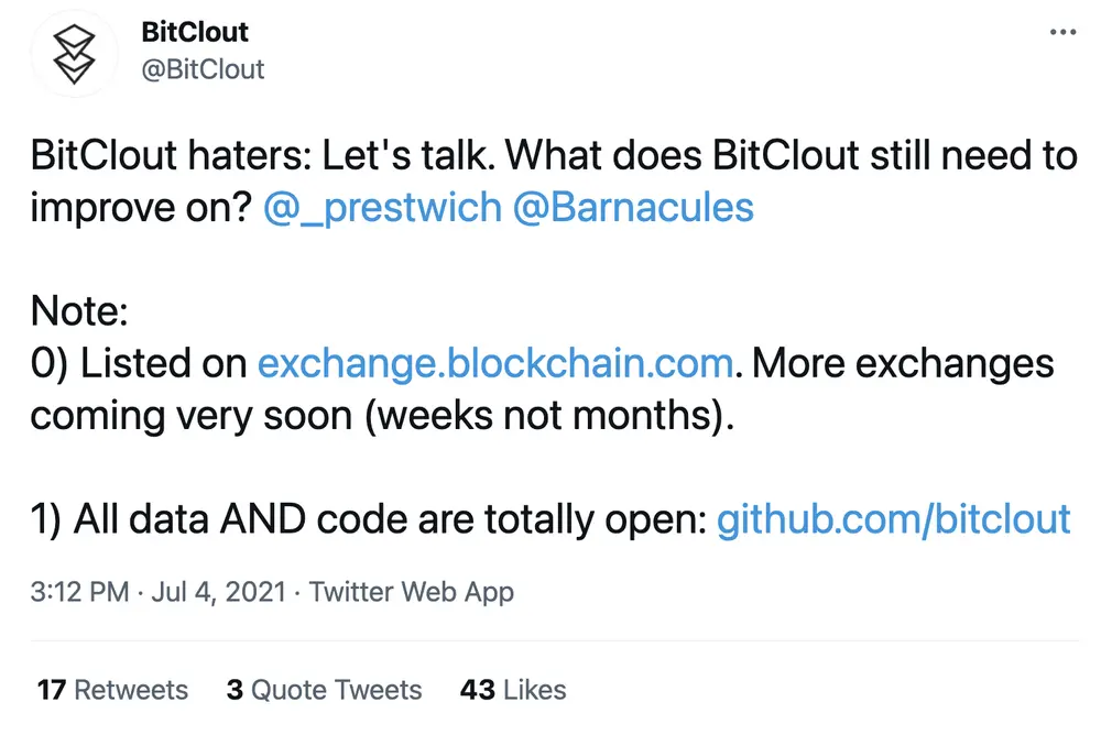 Grab your popcorn... Bitclout core team is responding to all haters' questions on twitter right now!

Love this @diamondhands 💎

https://twitter.com/BitClout/status/1411810163263086596?s=20