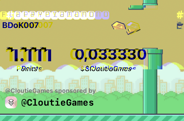 I just won 0.03333 $CloutieGames playing #FlappyDiamond in @CloutieApp @CloutieGames 

As promised 4-digits score is delivered :) Intentionally stopped at 1111 for all 11.11 fans :) 

Feel free to 💎 shower :)))
