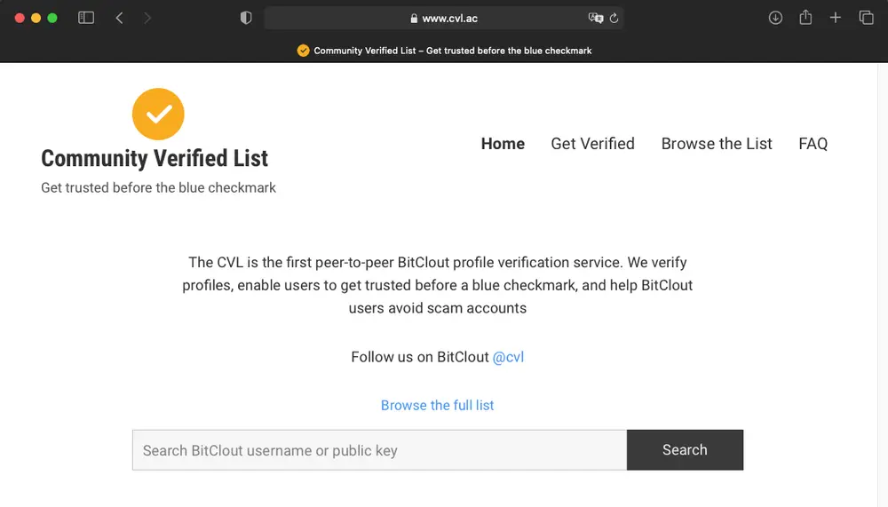 Excited to announce the first BitClout community vouch service called the Community Verified List (@cvl), @desus and I have been working on.

We don't officially launch until 6/15/2021 but you can now preview the service at www.cvl.ac.

Follow @cvl 
Reclout
Send feedback
