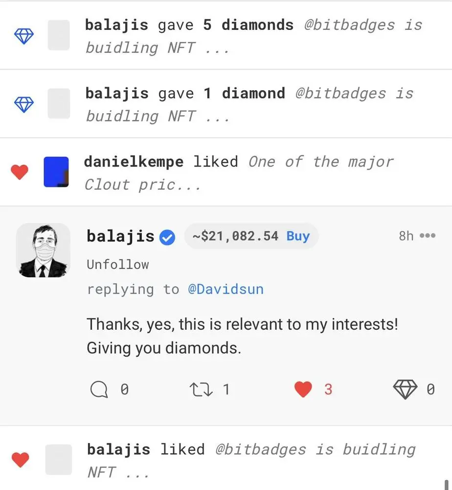 My post on @bitbadges getting 5 diamonds from @balajis 

It is already a working product that showcases the potential of Balajis NFT credential idea twitter.com/balajis/status/1403354268971634689?s=21

What 

If?